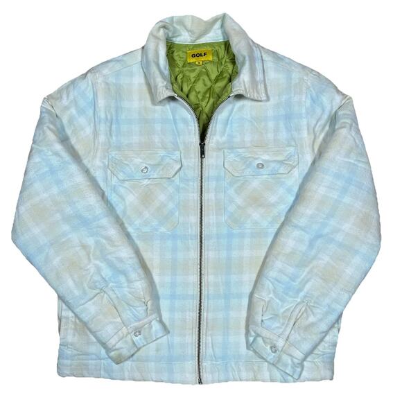 Golf Wang Shadow Light Blue Plaid Quilted Jacket Full Zip Size Small Fade Flaw - Picture 1 of 9